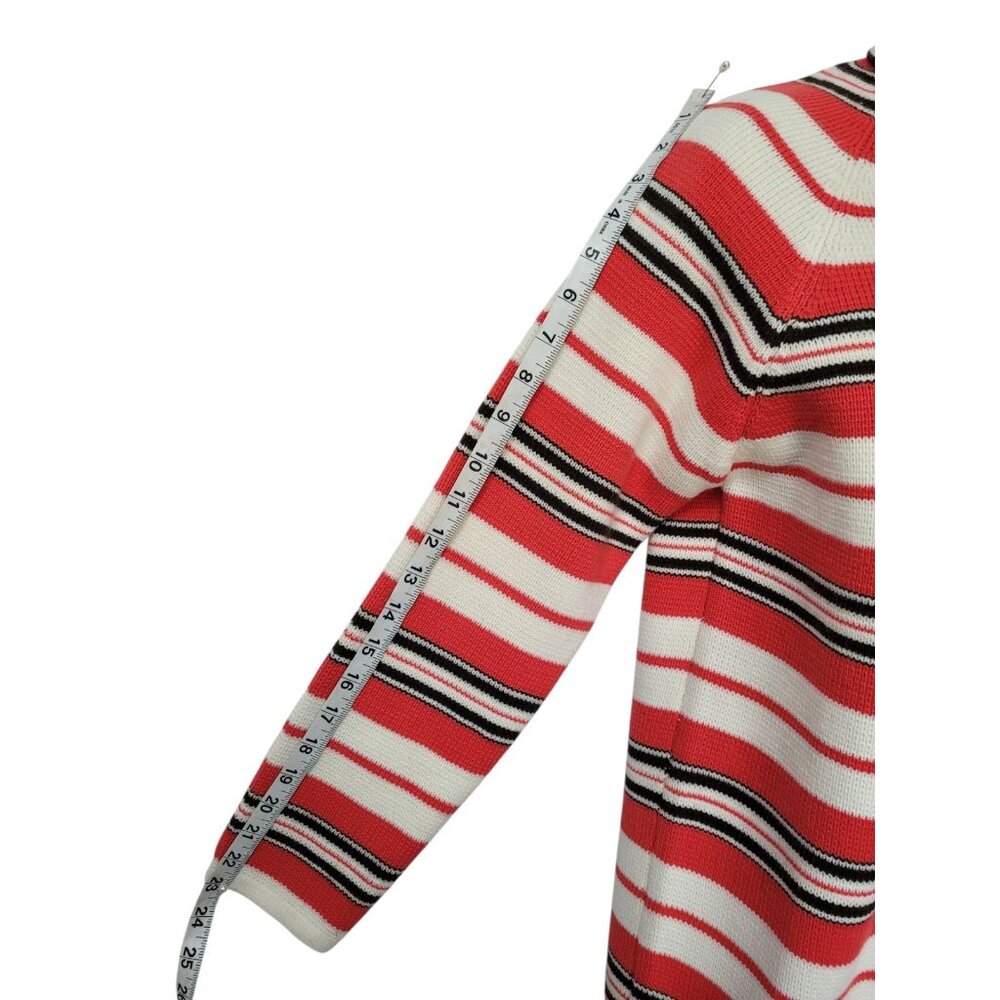 Vintage Full Fashioned Hand Loomed Womens Sweater S/M Coral White Black Stripe - Picture 11 of 14